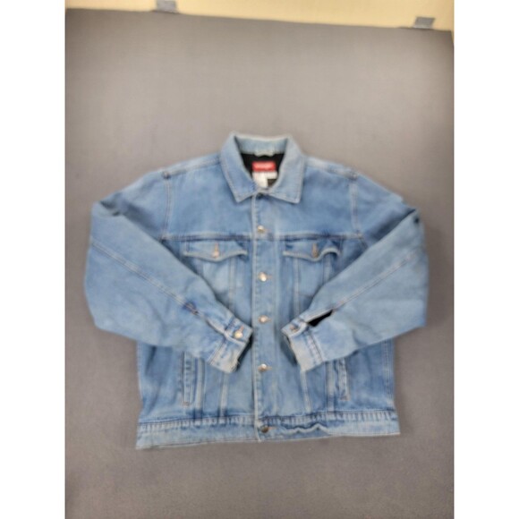 Wrangler HERO Jacket Mens XLT Blue Denim Trucker Blanket Lined Button retro - Picture 1 of 12